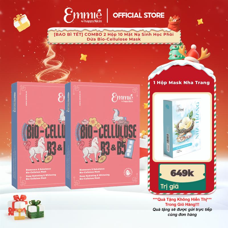 ĐỘC QUYỀN MUA 2 TẶNG 1 BAO BÌ TẾT COMBO 2 Hộp 10 Mặt Nạ Sinh Học Phôi Dừa Bio-Cellulose Mask Emmié by happySkin 25gx10x2