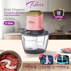 [NABUNG AKHIR DEC][PINK] Tifale Éclat Chopper 2L – Penggiling Daging & Bumbu Estetik Low Watt (Double Blade, Kaca Premium)