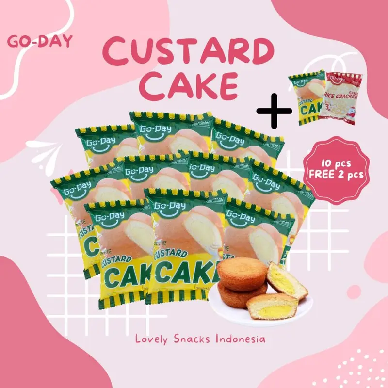 [Paket 10 pcs Gratis 1 pcs] Promo 10 pcs + 1 pcs GO-DAY Custard Cake | Snack Cream Custard | Bolu Custard/ Food /Cemilan /Vanilla/ Makanan Frozen Susu 0