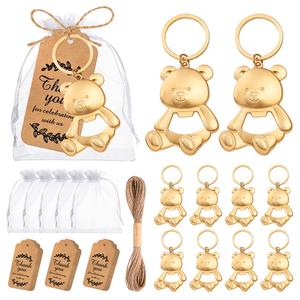 Juego de abridor de botella con llavero Golden Bear, 15 piezas en bolsa de organza y etiqueta “Gracias”, regalo perfecto para cumpleaños, bodas y aniversarios