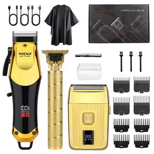 プロフェッショナル ヘアクリッパー＆トリマーセット、男性用、コードレス バーバーセット ヘアドレッシングセット 充電式 ヘアクリッパーセット、LEDディスプレイ付き、男性向けギフト 休日ギフト