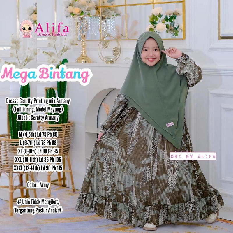 Product Introduction of GAMIS ANAK USIA 4-14th MEGA BINTANG KIDS FREE JILBAB ORIGINAL ALIFA Syari 2