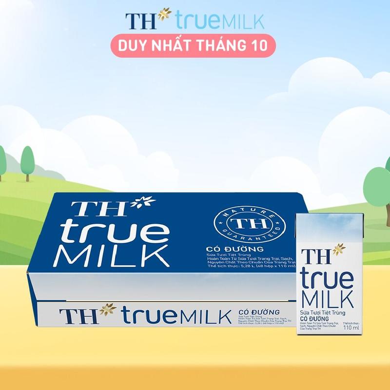 Thùng 48 hộp sữa tươi tiệt trùng có đường TH True Milk 110ml (110ml x 48)