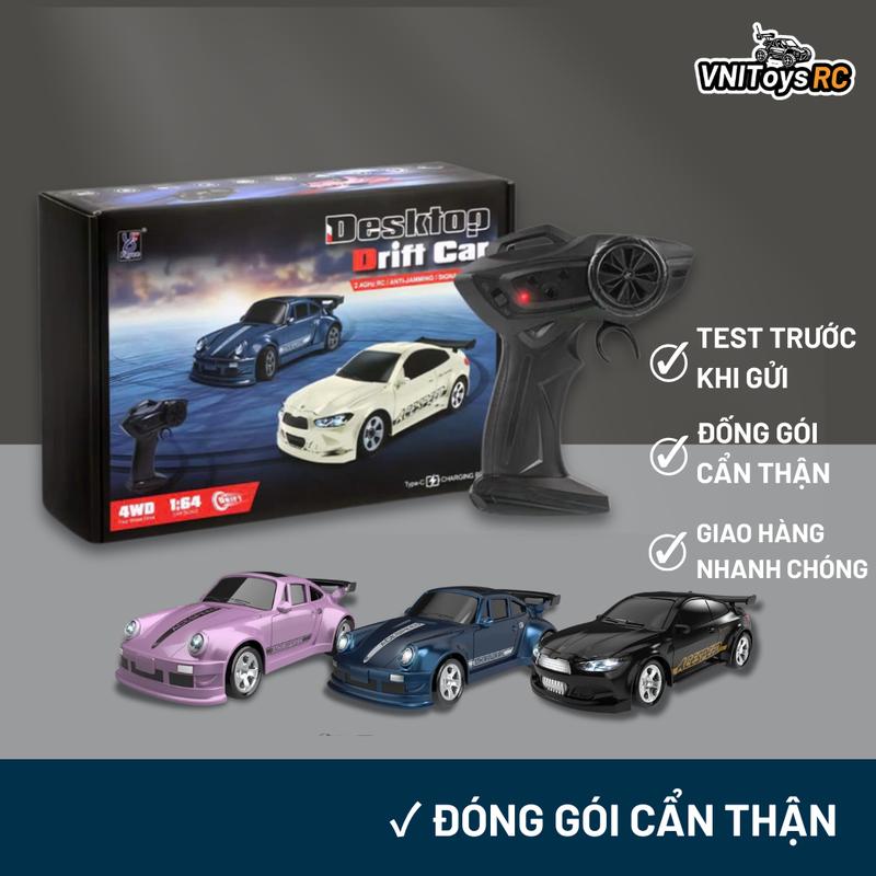 Xe Drift Mini 1/64 Điều Khiển Từ Xa – RC Drift Car 4WD, Servo, Pin Sạc, Đèn LED, Điều Tốc, Không Trùng Sóng