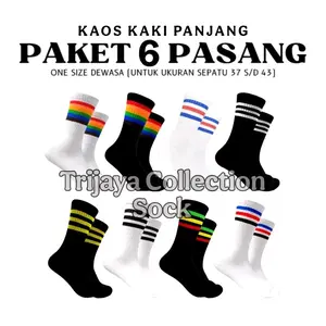 6 Pasang Kaos Kaki Oldschool Stripe Panjang Dewasa Pria Wanita /Kaos Kaki  Motif SportyCasual/ Sebetis Unisex Abu  Hitam Putih Nyaman dan Tebal