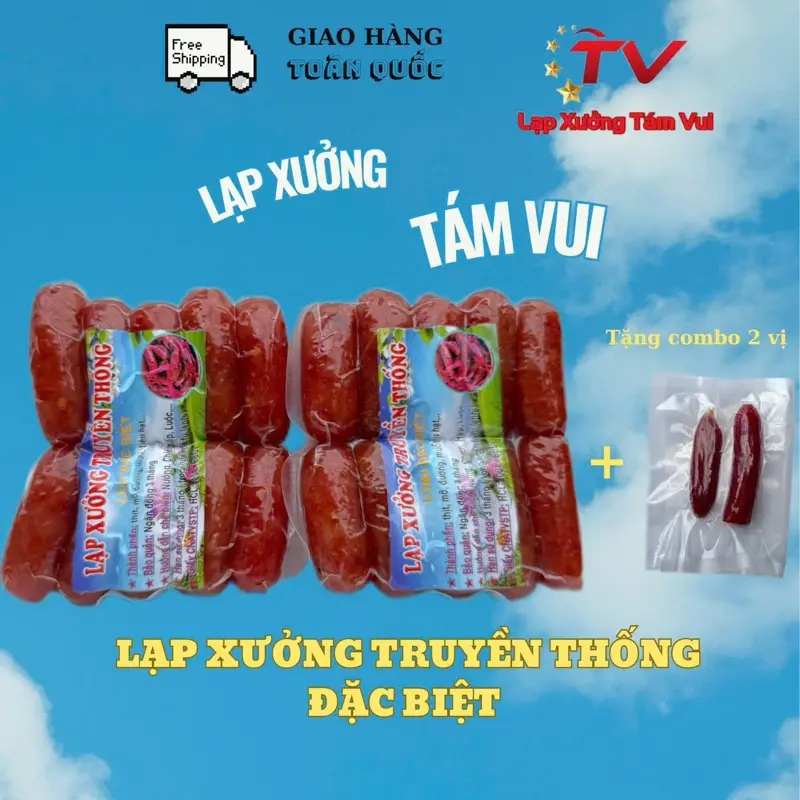 1kg LẠP XƯỞNG TRUYỀN THỐNG nạc sấy khô dẻo + đóng gói hút chân không 1kg 2 túi, tại Lò Lạp Xưởng Tám Vui, “LOẠI ĐẶC BIỆT”. [TẶNG] combo 2 vị dùng thử.