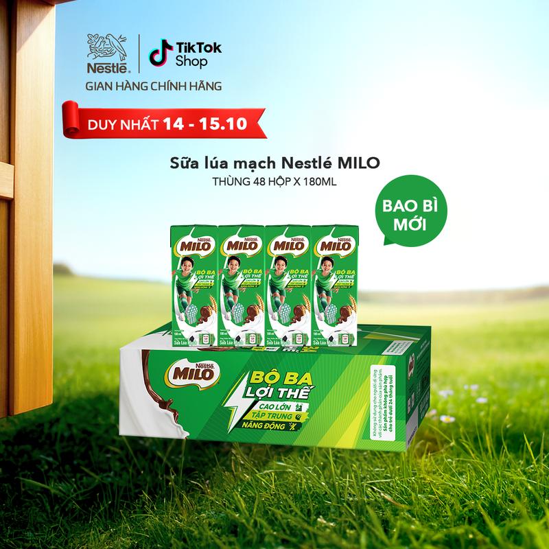 Nestlé VN Sữa lúa mạch Nestlé MILO thùng 12 lốc có màng co x 4 hộp x 180ml-LS2