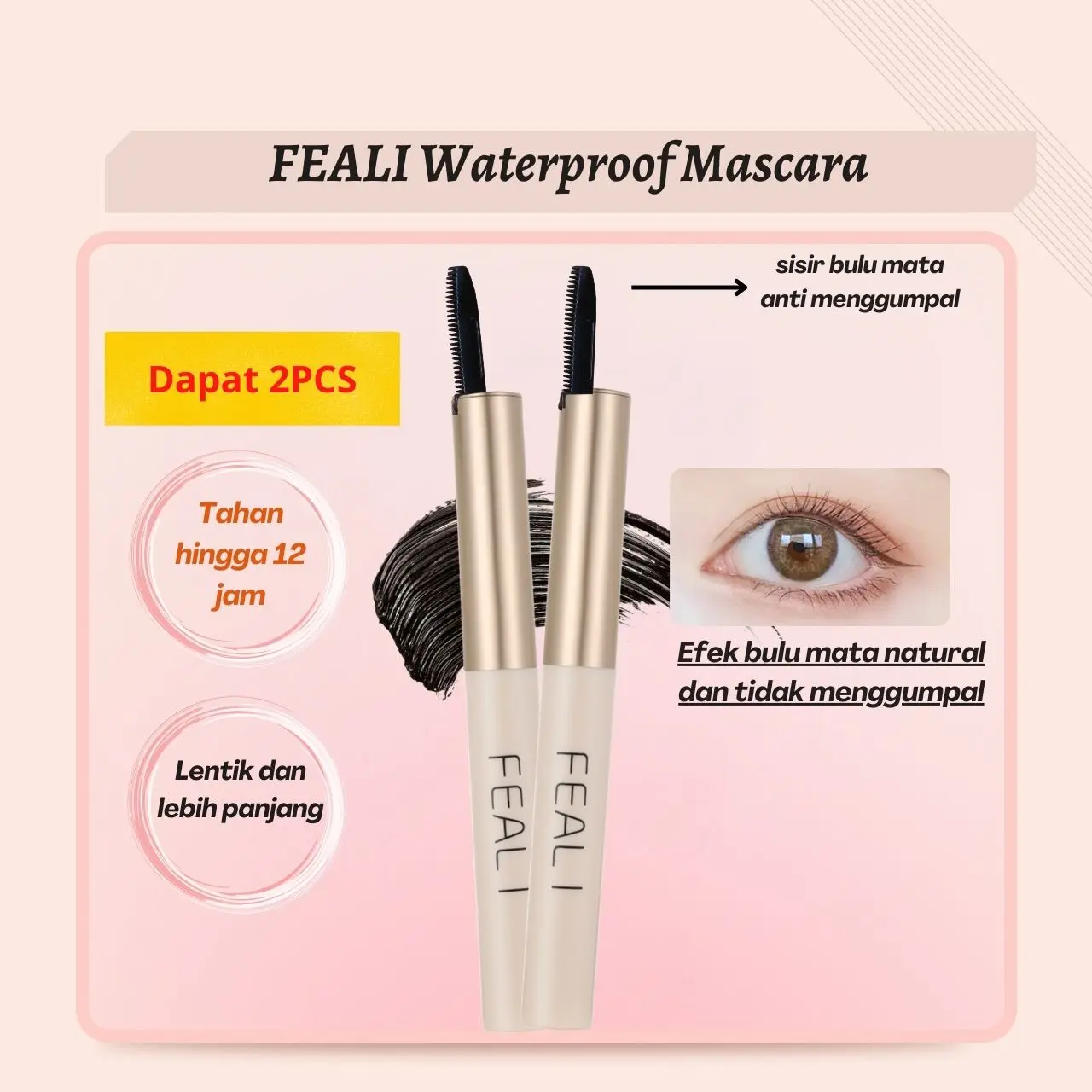 (ISI 2PCS) - FEALI Mascara Waterproof Long Lasting Volumizing Eye Lash Makeup / Maskara Tahan Air