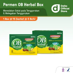 Permen OB Herbal Rasa Mint Box 15 Sachet - Sensasi Melegakan Tenggorokan Membantu Meredakan Batuk Ringan