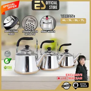 [ES x Mak San] Teko Siul Stainless Dengan Saringan Memasak Air Panas Lebih Cepat Membuat Teh Kopi Tahan Karat Tahan Korosi Kapasitas 4,5,6,7 Liter
