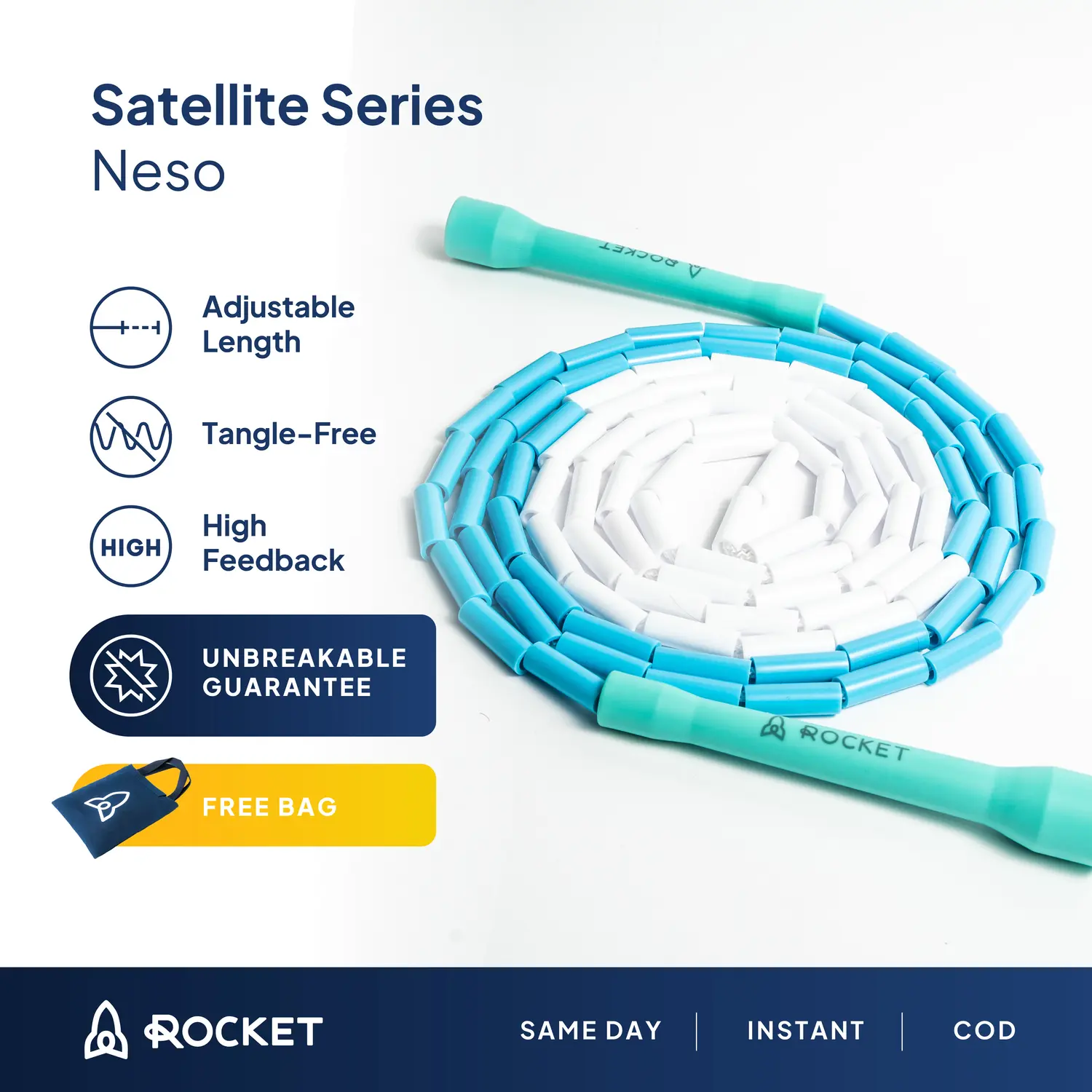 [ROCKET ROPE] Neso - 2 Colors Beaded Jump Rope Satellite Series Short Handle Beads Jumprope Skipping Rope Lompat Tali Fitness Workout Skiping 2 Warna Warni Colour Olahraga