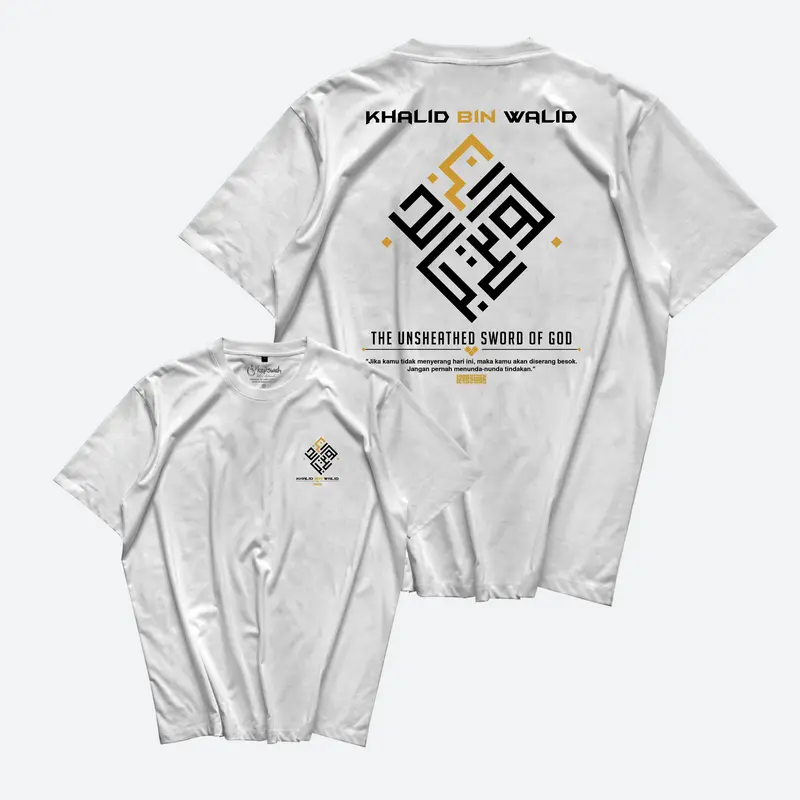 Kepswah Official - Kaos Khalid Bin Walid Kaligrafi - Baju Sahabat Nabi Dakwah Muslim Islami - T-Shirt Combed 24s Pria Unisex 3