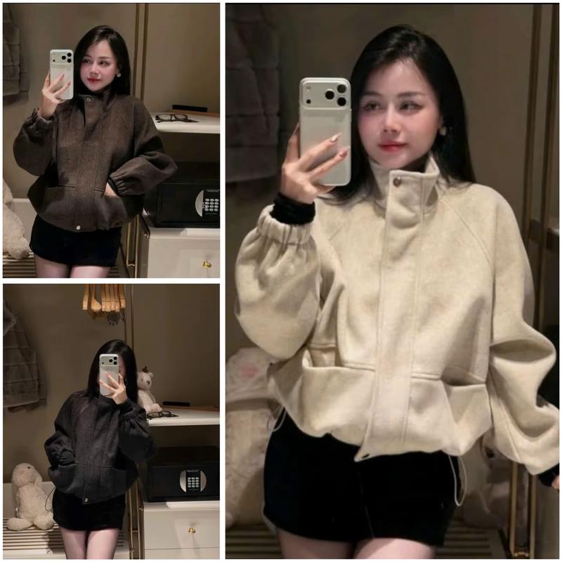    Hàng sẵn   Áo Khoác Bomber Nữ Ống Tay Dài Mix Túi Khoá Kéo Bo Gấu Trẻ Trung 