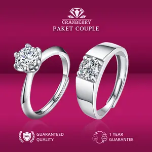 OS1-D04 Cincin Couple Wanita & Pria Cranberry Jewelry Premium Lapis Platinum Anti Luntur Anti Berubah Warna Garansi 1 Tahun Resmi Size Adjustable Kualitas Grade Terbaru Aksesoris Perhiasan Cincin Nikah Permata VVS1 Elegan COD