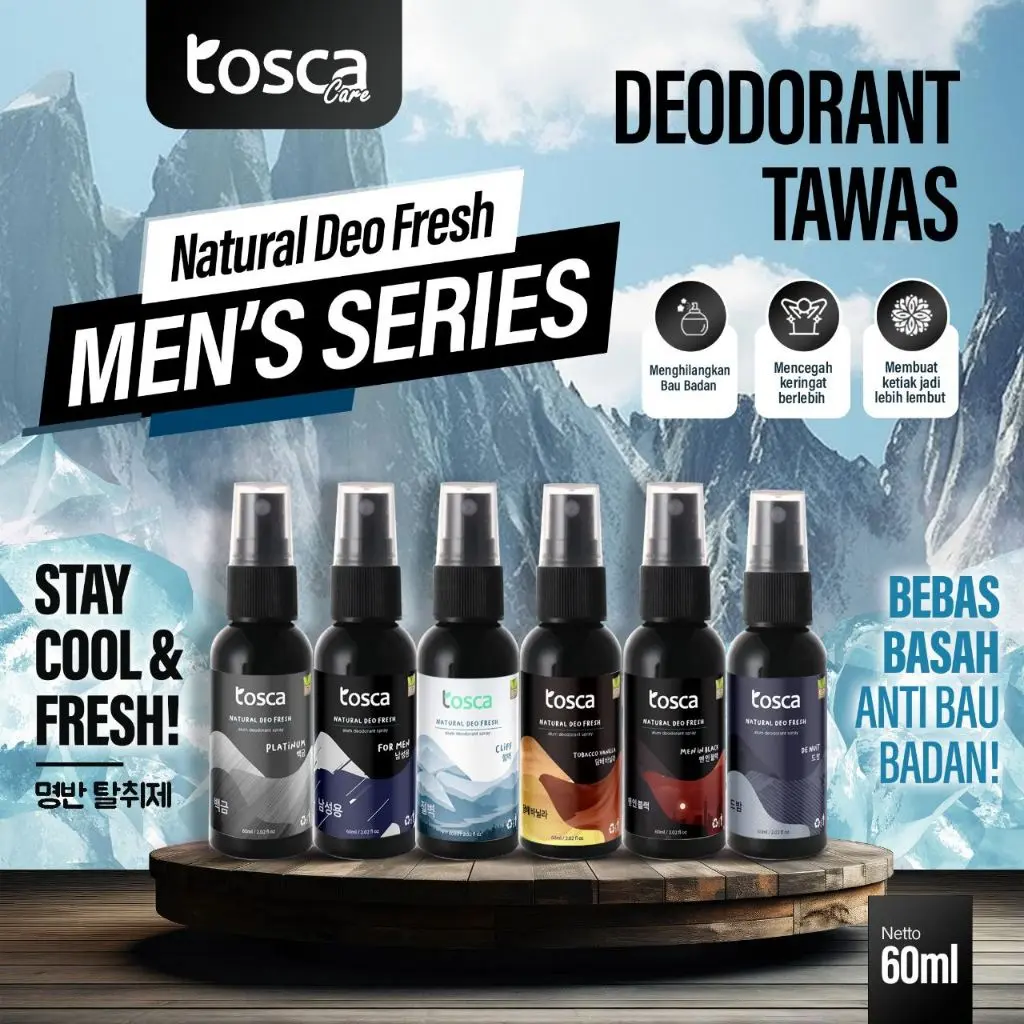 TOSCA Natural Deodorant Spray Mini Size Khusus Pria 60ml deodorant tawas alami