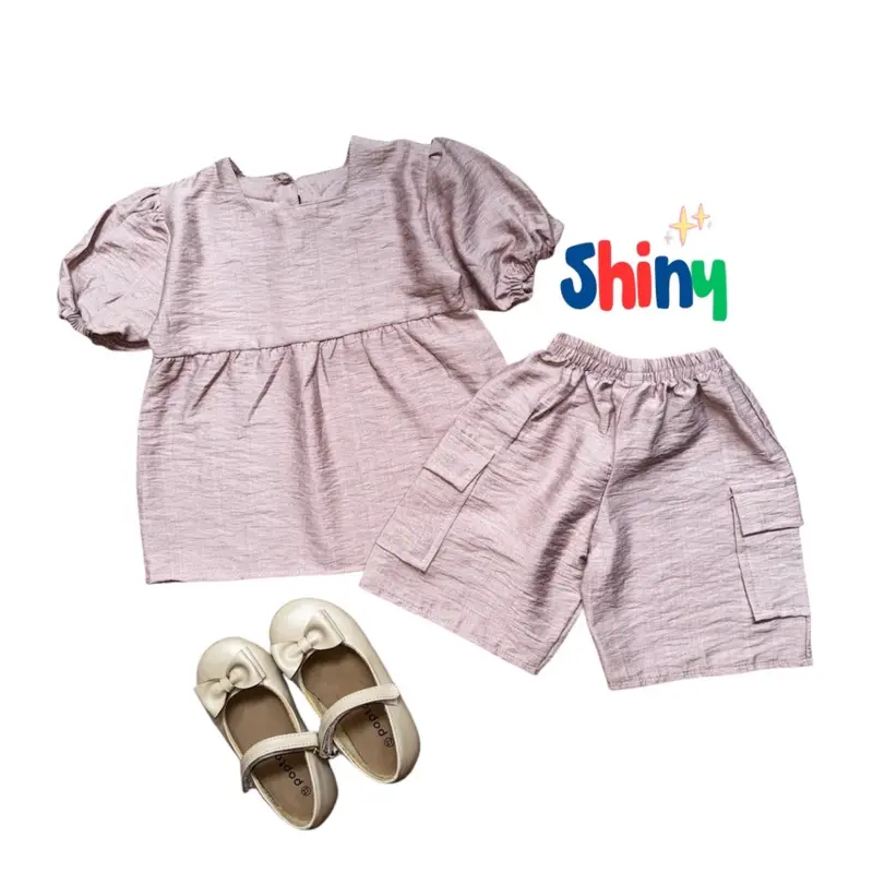 Ciara Setelan Anak Lengan Rample Polo Linen one set korean style 6