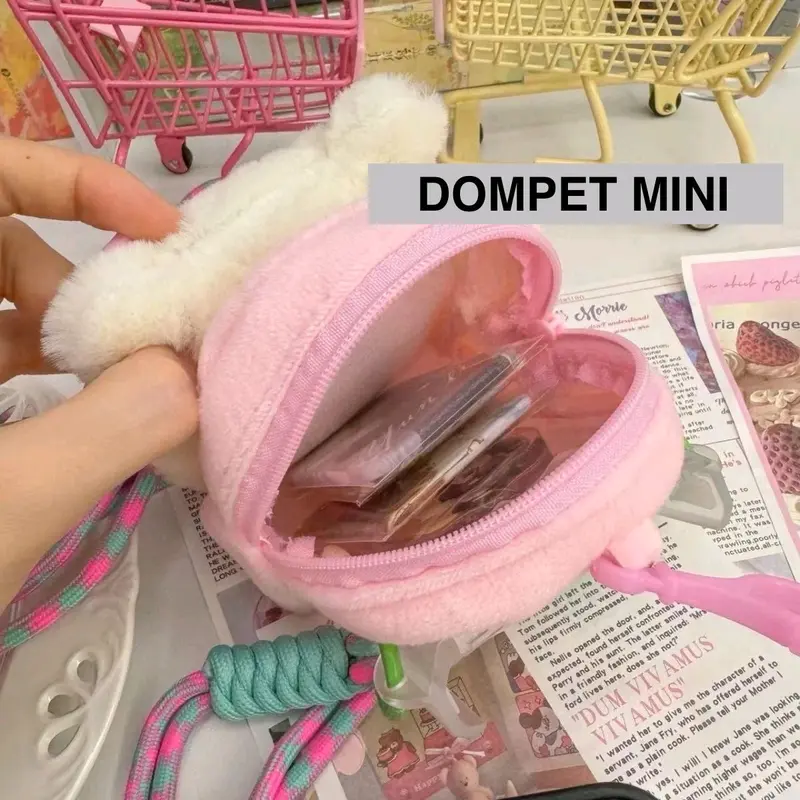 (0031) Gantungan Hp Aestetic lanyard strap mini bag  boneka cute korean  pink Handphone holder Tali soft silicon ungu tua 3
