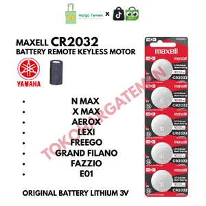 Baterai Remote Keyless Motor YAMAHA NMAX XMAX AEROX LEXI FREEGO GRAND FILANO FAZZIO E01 Maxell CR2032 Original Battery Lithium 3V Batre Kancing Elektronik