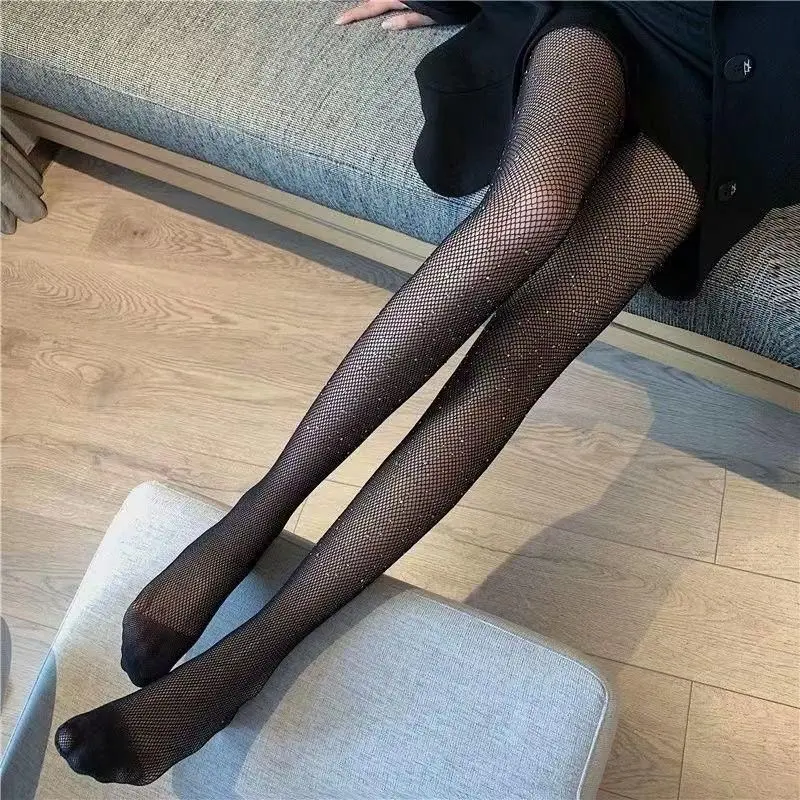 Black stockings with diamonds, thin style, sexy hot girl, black fishnet stockings, anti-snagging, spring and autumn, net celebrity pantyhose Womenswear Lingerie