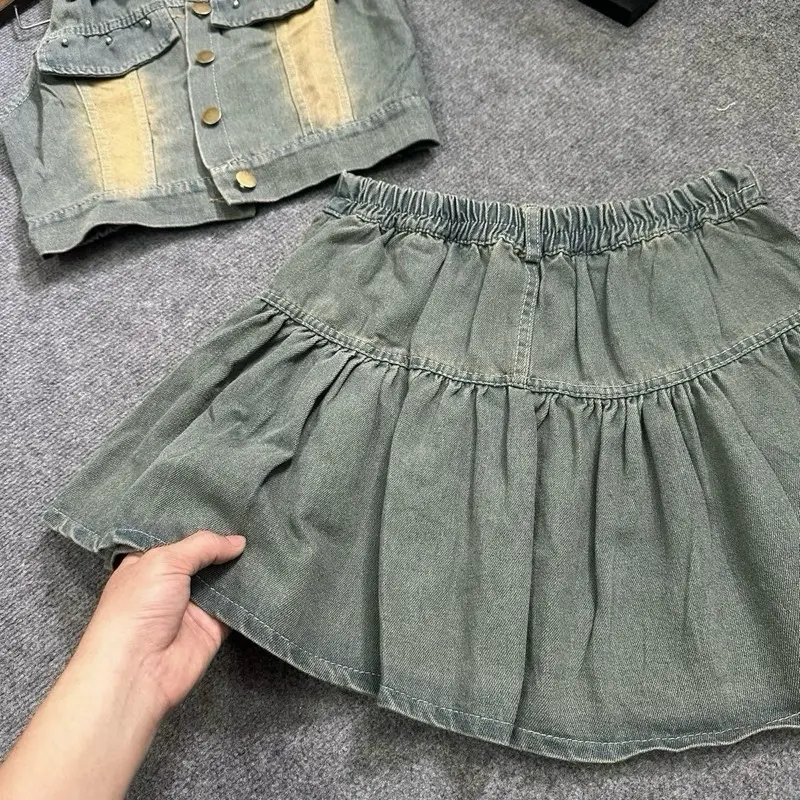 ( dưới 57kg )SÉT JEAN ÁO KIỂU GI-LE CRTOP + VÁY XÈO TRƯỚC SAO ÔM EO TÔN DÁN 5
