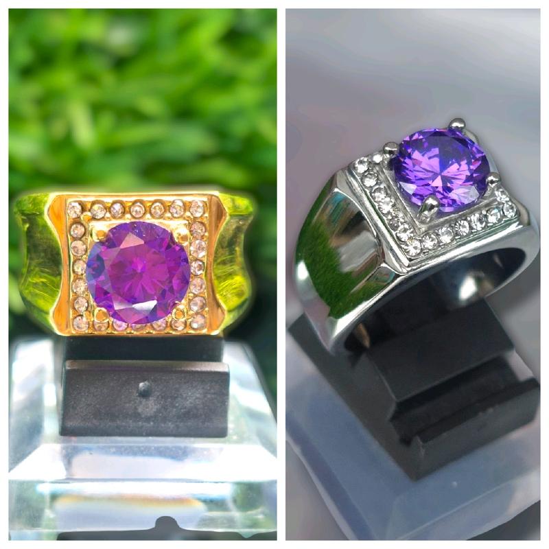 Cincin pria batu mata kecubun9 ungu ring titanium gold dan silver 0