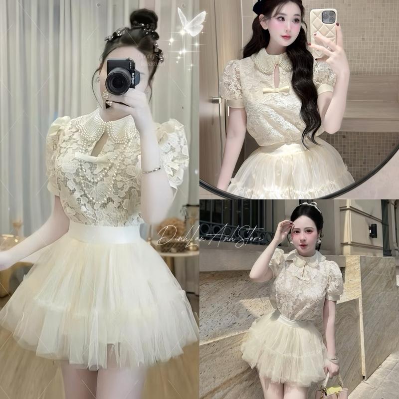  Set áo ren cổ ngọc mix chân váy siêu dễ thương thiết kế sang chảnh - DinhLanAnhStore 