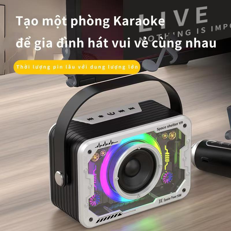 Loa V9 kết nối với điện thoại, máy tính bảng,... tiện lợi, nhanh chóng qua Bluetooth. âm thanh bass tốt, hỗ trợ thẻ nhớ TF, âm thanh lớn, chất âm tốt, đèn led nhiều màu sắc tạo nên không khí sôi động khi nghe nhạc 0