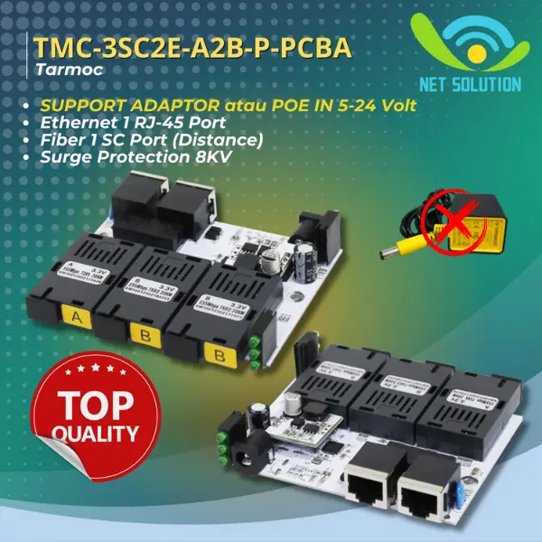 Tarmoc TMC-3SC2E-A2B-P-PCBA | Media Converter Switch 3SC 2LAN / 3 SC 2 LAN 10/100Mbps POE IN 5-24 Volt | 3FO 2LAN / 3 FO 2 LAN 10/100 Mbps