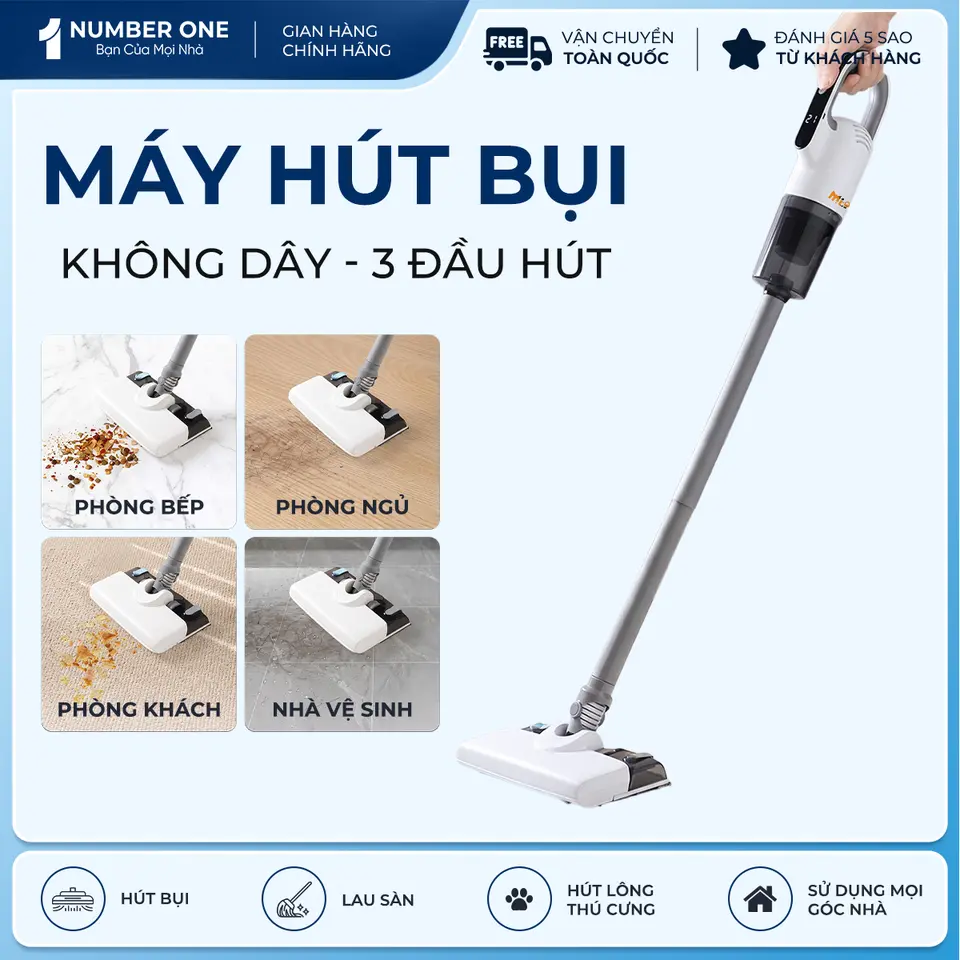 Máy Hút Bụi Lau Nhà Không Dây NO-01| Khay Nước Tách Rời, Màn Hình Số, 3 Đội Hút Đa Năng, Lực Hút Mạnh 19000Pa