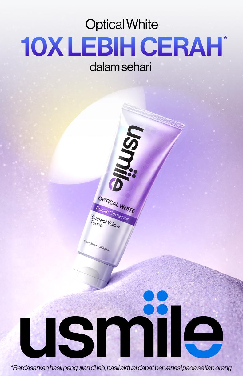[Ultimate White Trio] usmile Pasta Gigi Optical White 100gr + Fresh White 110gr (Varian Random) + Repair White 100gr + Fresh White 30gr | Purple Whitening Tooth Paste | Menetralisir Noda Kuning Pada Gigi | Memutihkan & Mencerahkan