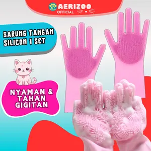 Sarung Tangan Mandi Anjing Kucing Bahan Silikon Karet Sisir Kucing Pijat Grooming Hewan Peliharaan Aerizoo