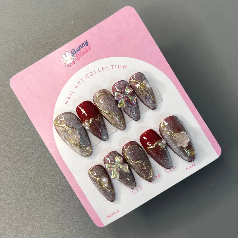 AM25 WEDDING PRESS ON NAILS | BUNNYNAILSID | KUPAL KUKU PALSU Art Nail Art Wedding Wisuda 1