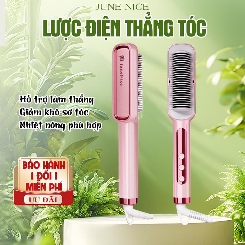  Lược điện thẳng tóc June Nice màu Hồng màn hình hiển thị nhiệt độ đèn LED điều chỉnh nhiệt độ thoả thích đầu dây điện Duỗi Tóc Uốn Tóc Máy Uốn Tóc 