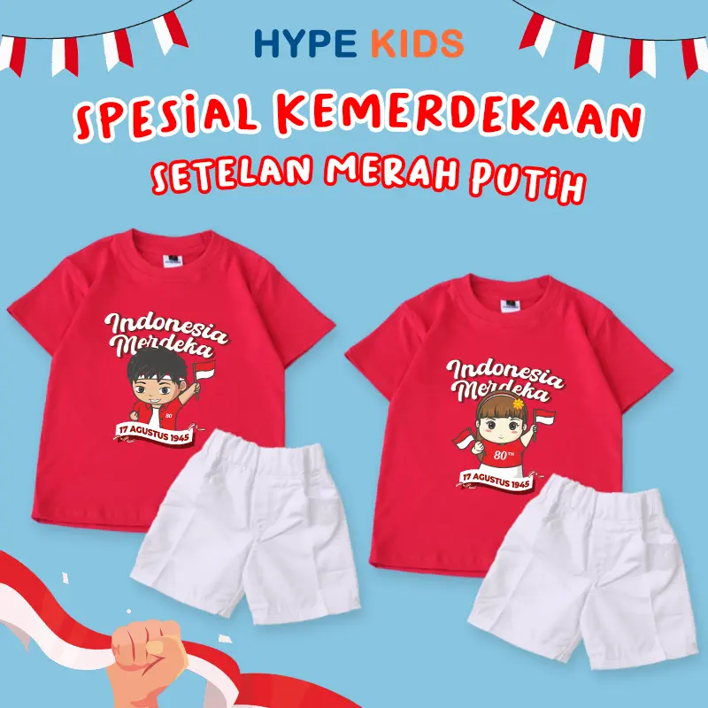 Hypekids Setelan Anak Merah Putih Edisi Kemerdekaan HUT RI 17 Agustus Kaos Dan Celana Anak Usia 1 - 7 Tahun 0