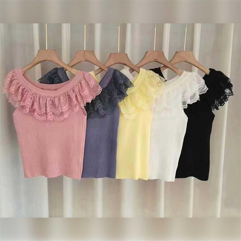 Áo Thun Thường Ngày Gợi Cảm, Chất Liệu Gạc Chắp Vá, ngắn Tay, Thiết Kế Trễ Vai Và Xẻ Tà, Dáng Ôm, Thích Hợp Cho Mùa Hè 2