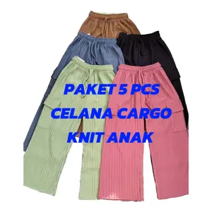 Paket 5 Pcs Celana Kulot Knit Cargo Anak Perempuan Usia 2-12 Tahun Bahan Adem Nyaman Motif Print DTF Tahan Lama Celana Fashion
