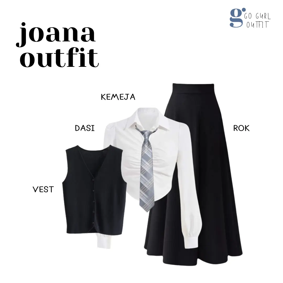 One Set Outfit Yearbook Wanita (Kemeja Basic , Dasi, Vest Hitam, Rok) Setelan OOTD American Style - GGO26 Formal Nyaman