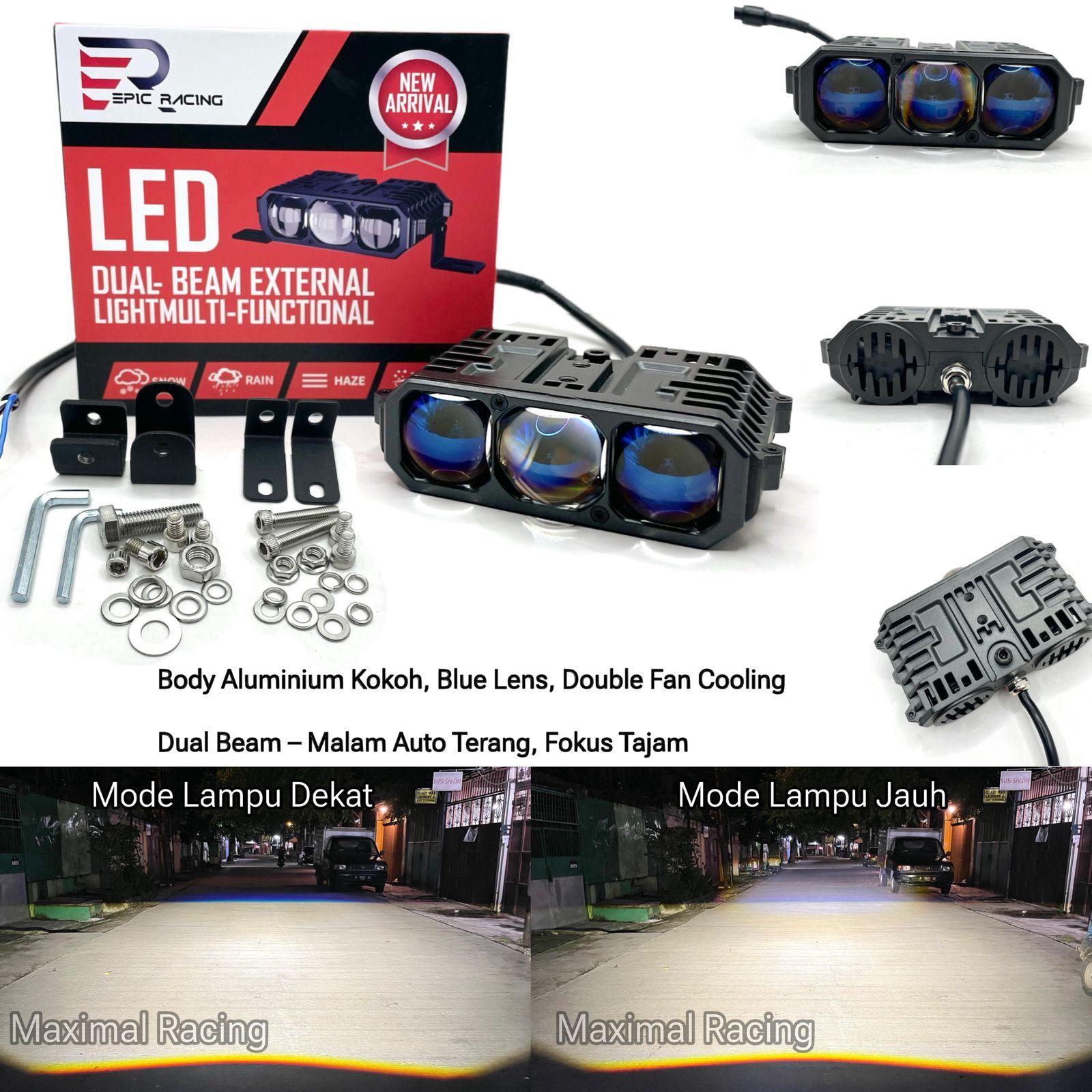 Epic Racing E89X Lampu Tembak Biled 3 Mata Blue Lens 85 Watt Sorot Kabut Super Terang Motor Mobil Epic Racing E89X Lampu Tembak Biled 3 Mata Blue Lens 85 Watt Sorot Kabut Super Terang Motor Mobil