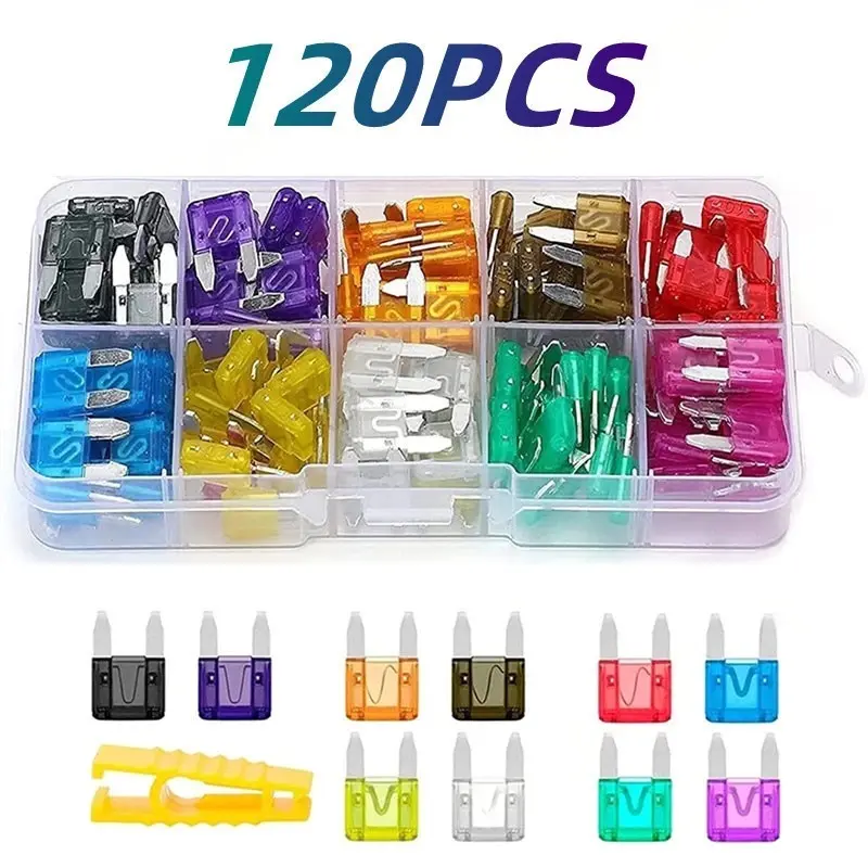 120pcs Sekring Tusuk Tancap Kecil Fuse Kotak Sekring Mobil Motor Auto 2A-35A 10 Spesifikasi Besar Kecil Medium Micro