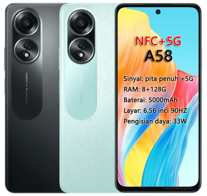 Brau Smartphone HP A58 8/128G ada NFC+5G, RAM 6/128G dengan Kamera Utama 50 Megapiksel dan Kamera Potret 2 Megapiksel - Bluetooth