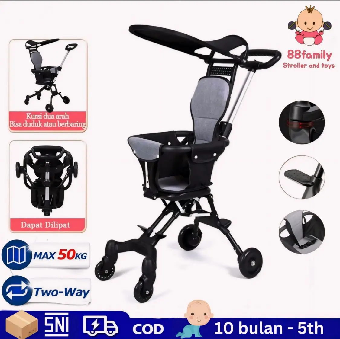Stroller baby dua arah Travel Multifungsi stroller baby roda empat bisa dua arah Perlengkapan traveling baby Bayi