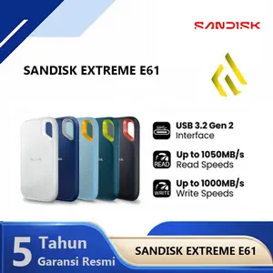 SanDisk Extreme E61 V2 SSD Eksternal 1TB / 2TB / 4TB/8TB USB-C/USB-A Garansi Resmi 5 Tahun Kecepatan Baca 1050MB/s Kompatibel Windows & Mac