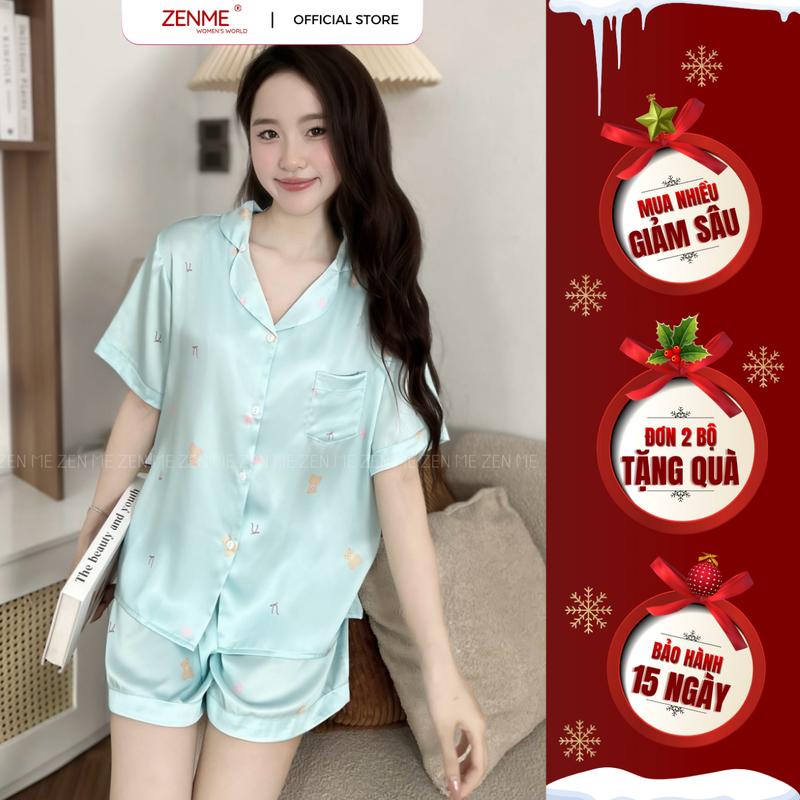 Bộ ngủ Pijama Zenme Lụa Latin Mềm mịn Form Rộng tay ngắn quần đùi họa tiết trẻ trung- PJC0825 Quần Ngủ Áo Ngủ