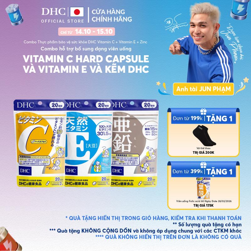 Combo TPBVSK DHC VITAMIN C HARD CAPSULE + Vitamin E + Zinc dạng viên uống hỗ trợ bổ sung Vitamin C + Vitamin E + Kẽm - DHC Nhật Bản chính hãng - Combo 20 Ngày và 60 Ngày