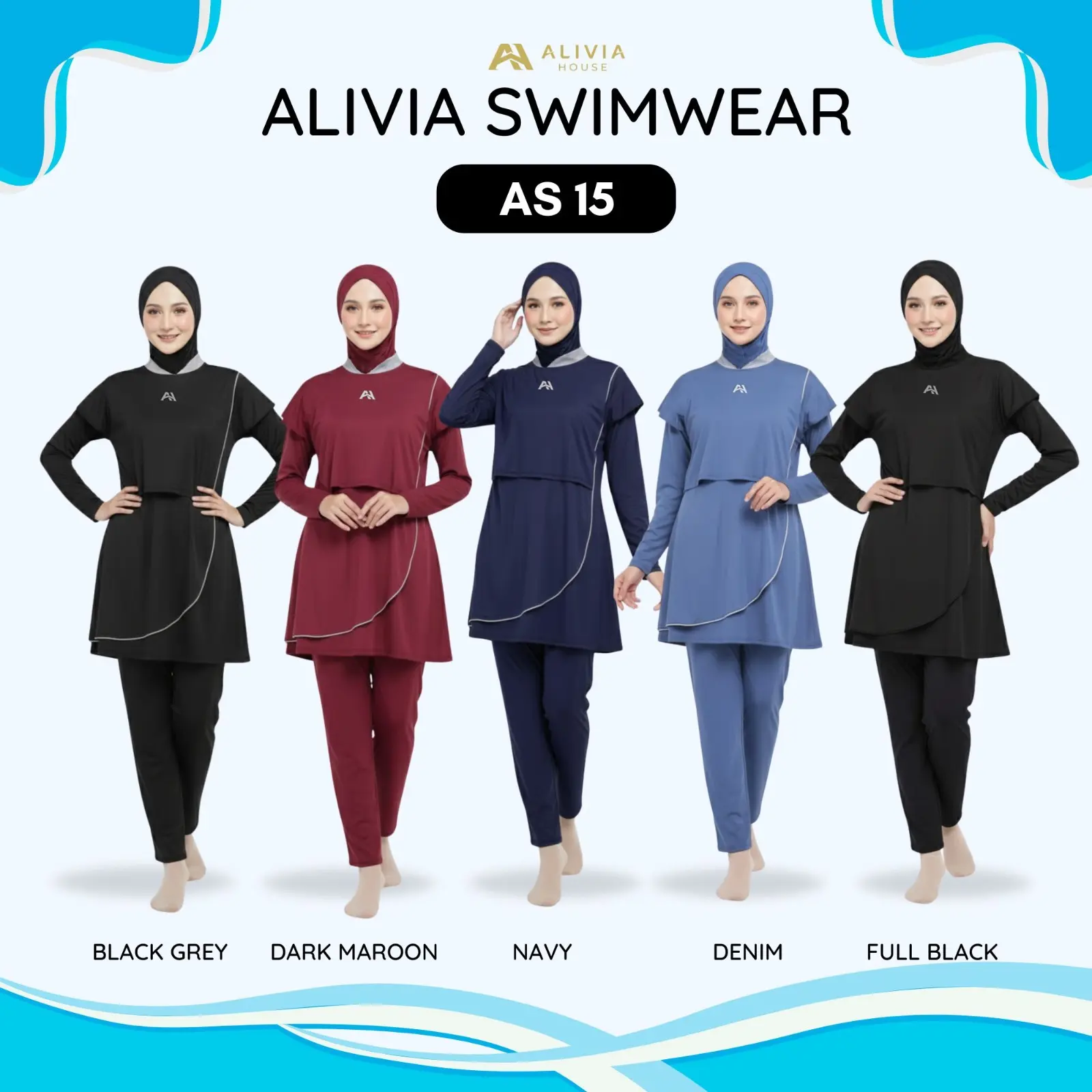 Alivia House - Alivia Swimwear AS15 - Baju renang muslimah syari dewasa wanita muslim perempuan remaja swimwear hijab