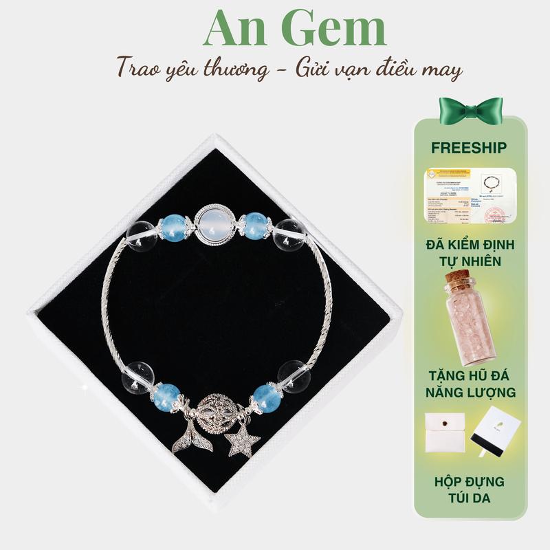 Vòng tay An gem đá năng lượng Aquamarine mix Trắng full charm, lắc tay đá tự nhiên phong thuỷ phụ kiện đeo tay nữ quà tặng sinh nhật giáng sinh Noel Tết Valentine [TẶNG HŨ ĐÁ NĂNG LƯỢNG]