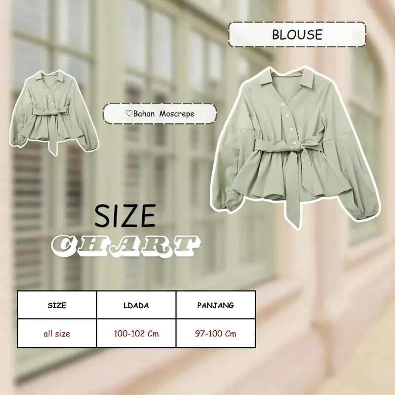 One Set Outfit Set KEkinian Korean Style Blouse Sage + Celana Putih + Hijab SET AG048 Kulot Scuba Setelan Wanita Atasan Remaja Muslim Baju 3