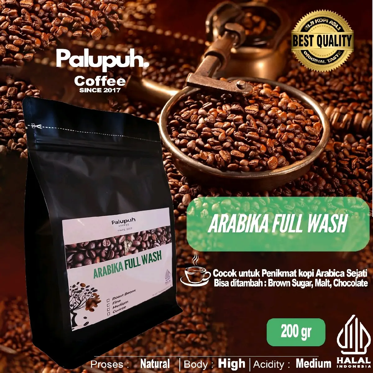 Palupuh, Kopi Arabika, Proses Full Wash dari Pegunungan Java Preanger di Jawa Barat - 200gr - Robusta, Gula Coffee Bubuk Espresso Manis Natural