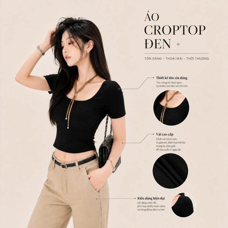 Áo Thun Croptop Nữ Cổ Vuông Ôm Body - Áo Phông Ngắn Tay Dáng Ngắn Gợi Cảm, Chất…