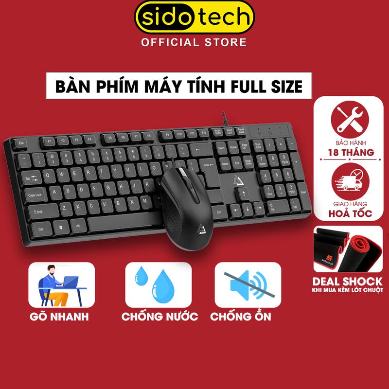 Bàn phím máy tính có dây SIDOTECH KM100 PLUS văn phòng 104 phím chống ồn silent chống nước gõ nhanh giá rẻ